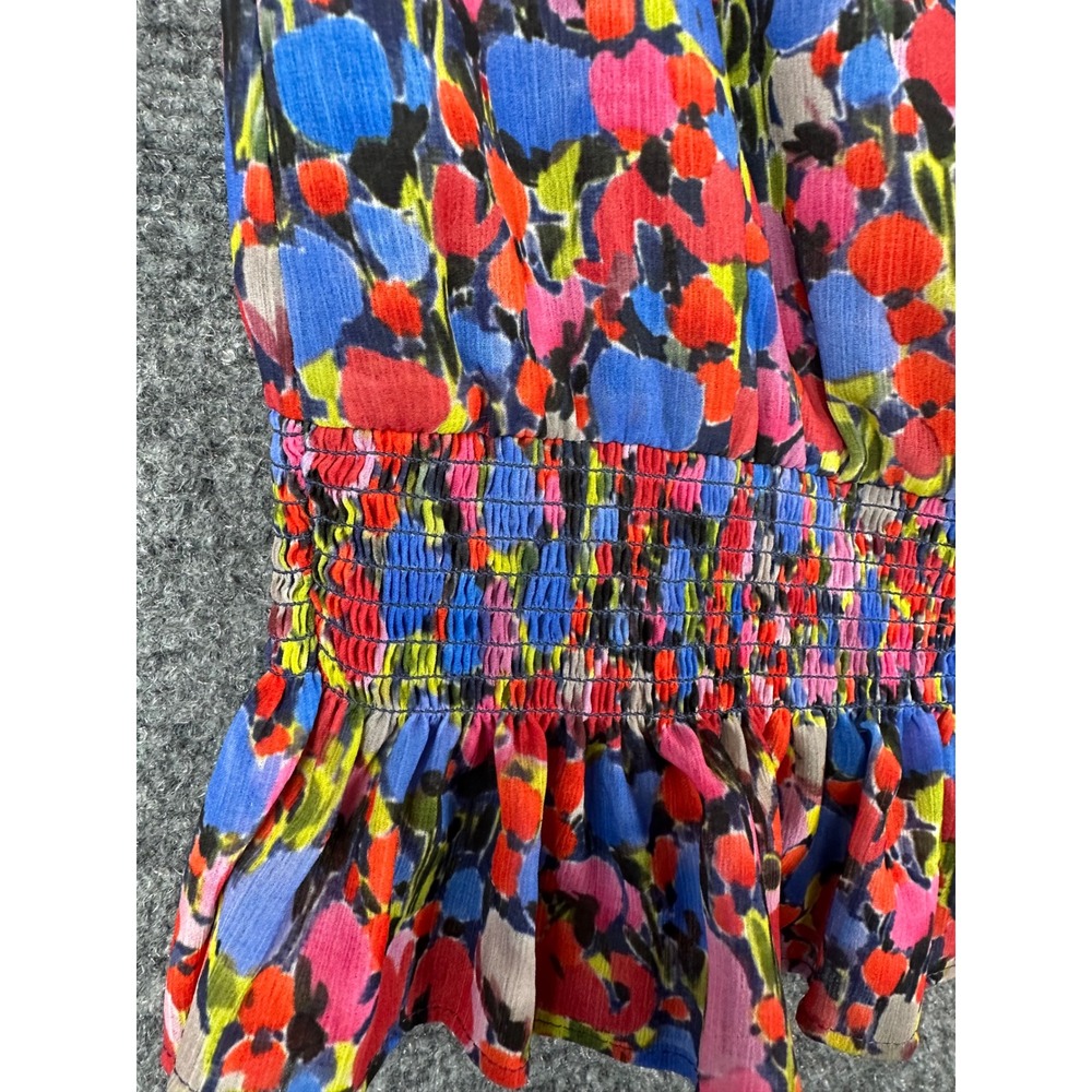 J.Crew Womens Floral Smocked Chiffon Top 00 Multicolored Ruffle High Neck Peplum - Picture 6 of 10